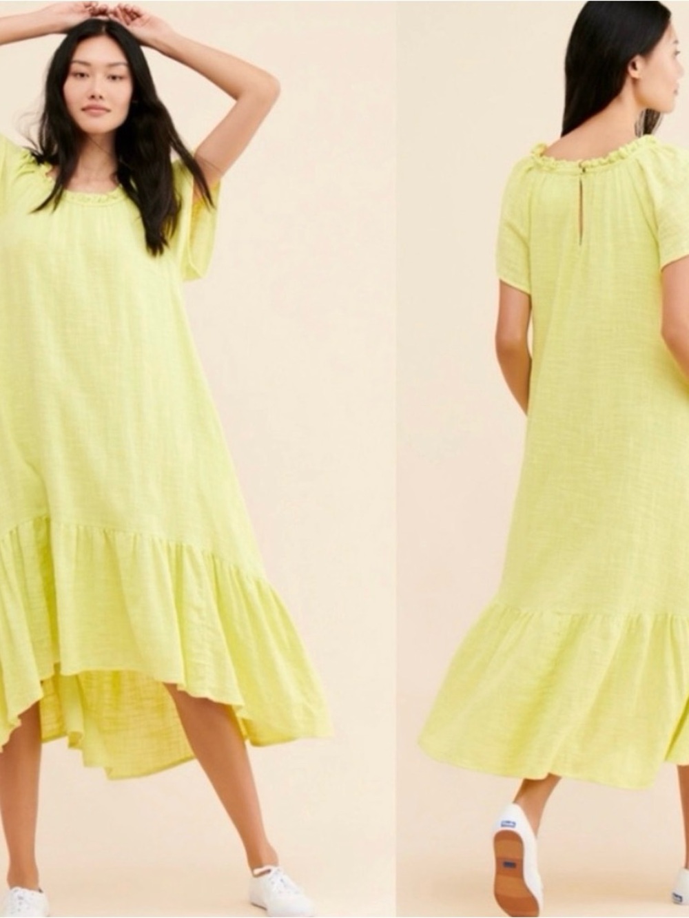 Anthropologie Maeve Selah High Low Flounced Ruffle-Hem Midi Dress Lemon M